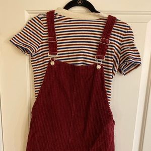 Wine Corduroy Overall Mini Dress